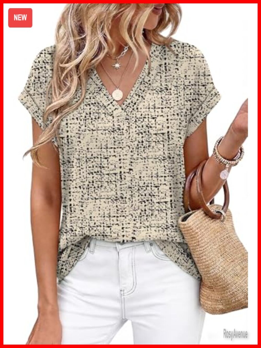 Women's V-Neck Rolled Short Sleeve Blouse Business Casual Work Crepe Tee